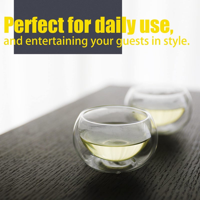 PunPun 2.7oz. 80ml Double Wall Borosilicate Glass Tea Cups Espresso Cups Heatproof Insulating Teacups glass Set of 4 - Image 5